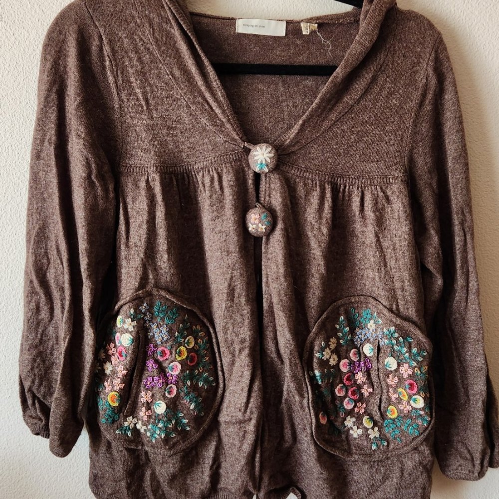 Anthropologie Sleeping on Snow Floral Embroidered Cardigan